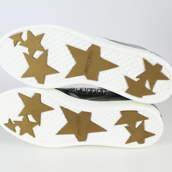 New JIMMY CHOO Miami Logo Metallic Leather Sneakers - Picture 11 of 12